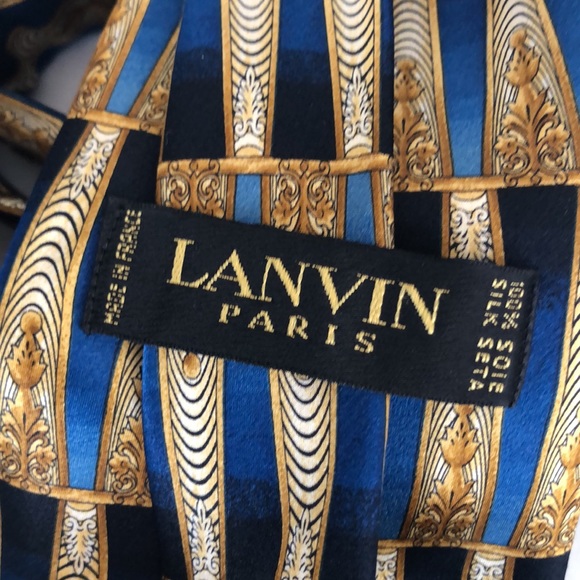 LANVIN PARIS SILK TIE BLUE GOLD COLUMNS - Picture 5 of 9